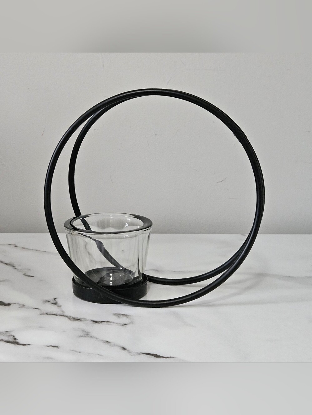 Black Metal Ring Candle Holder (7")